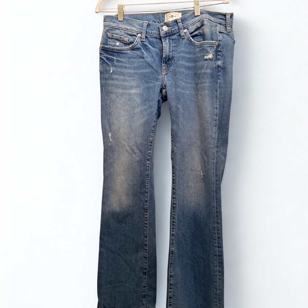7 for All Mankind Women's Size 30 Extra-Low Rise Distressed Boot Cut Jeans